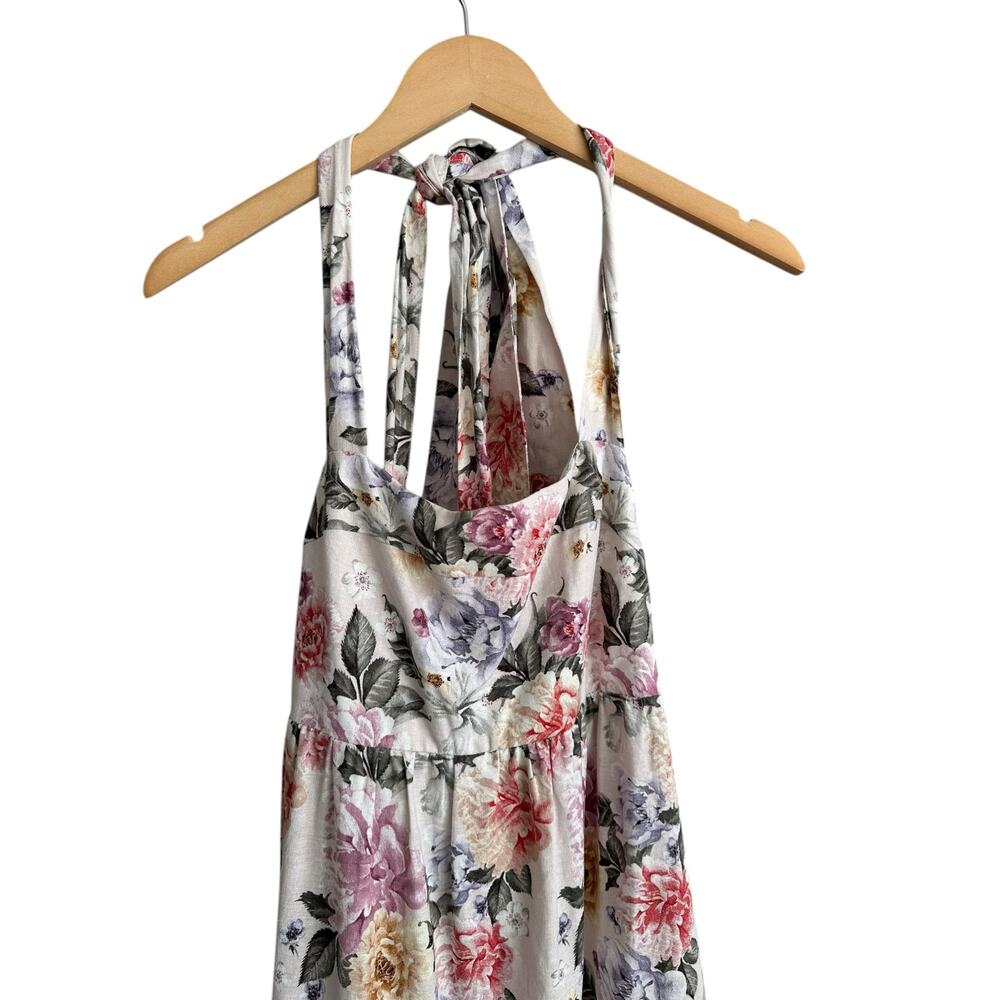 NEW House Of Harlow 1960 Floral Linen Tier Bow Tie Shoulder Long Maxi Dress Med - Picture 7 of 12